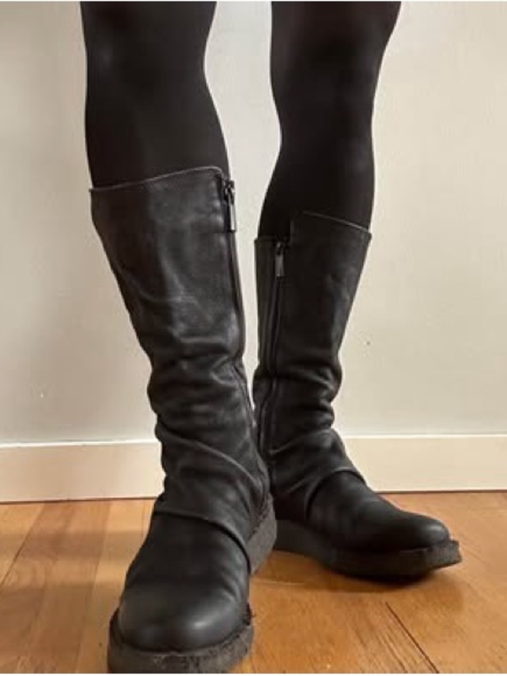 Classic Black Women's Mid-Calf Zip Leather Boots
